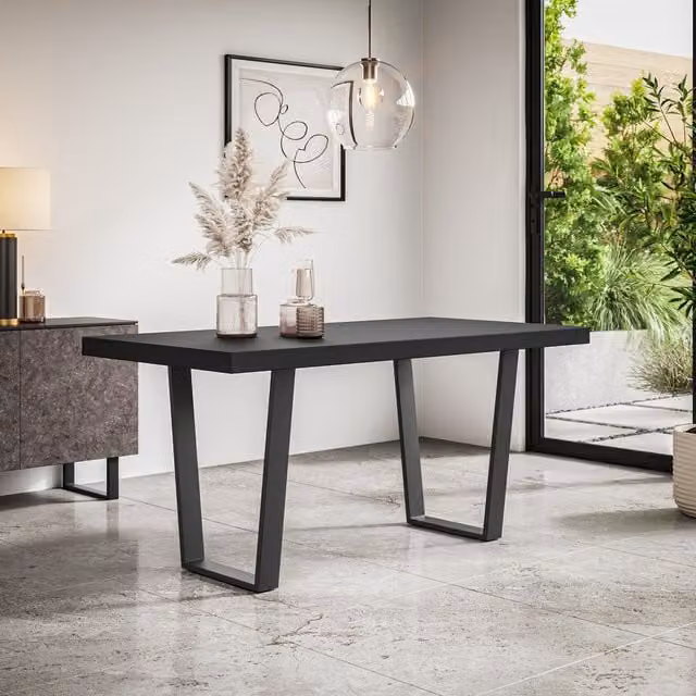More4Homes Minimalist Rectangular Dining Table in Black and White with Metal Legs