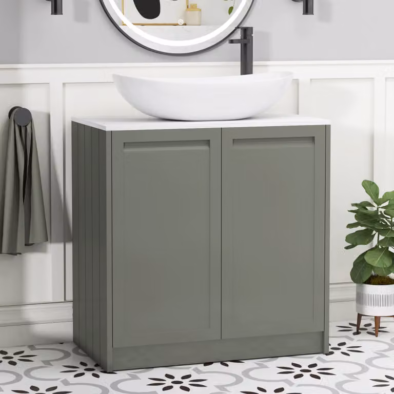 Royal Bathrooms Elmore 800mm Matt Green Floor Standing 2 Door Vanity Unit with Cesar Basin
