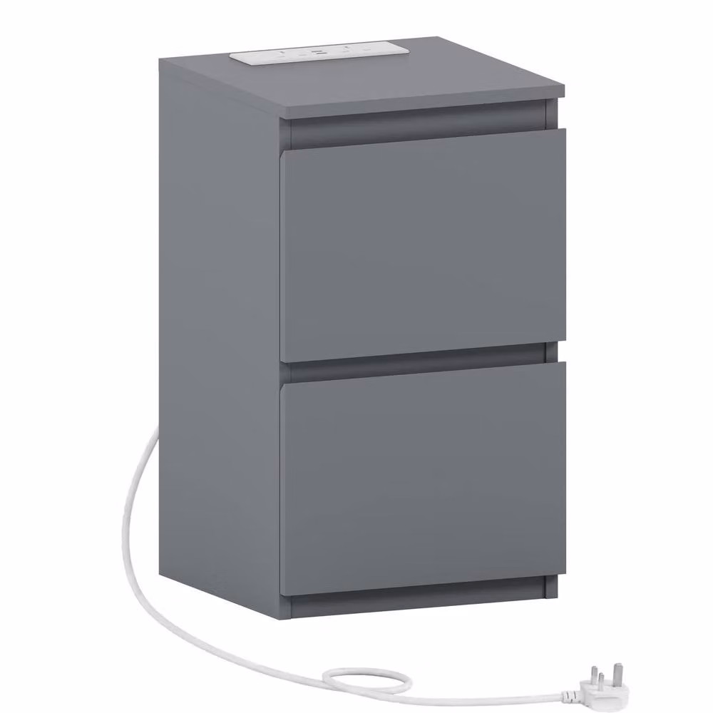 Vida Designs Denver 2 Drawer Bedside Chest with Power Outlet in Grey – 2