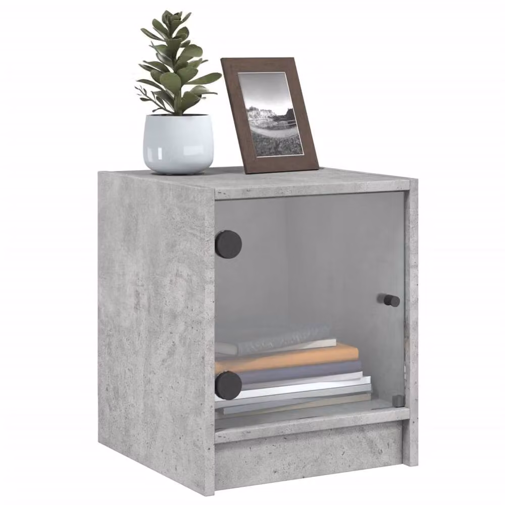 Berkfield Home Bedside Cabinets with Glass Doors, 2 Pieces, Concrete Grey, W/D/H: 35 x 37 x 42 cm – 3