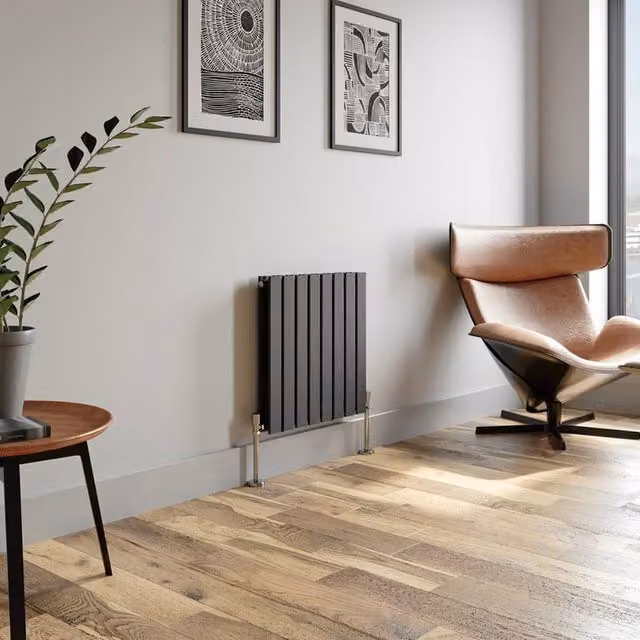 Temprazo Horizontal Double Flat Panel Designer Radiator in Anthracite Grey, W: 106 cm, H: 60 cm, D: 6.05 cm