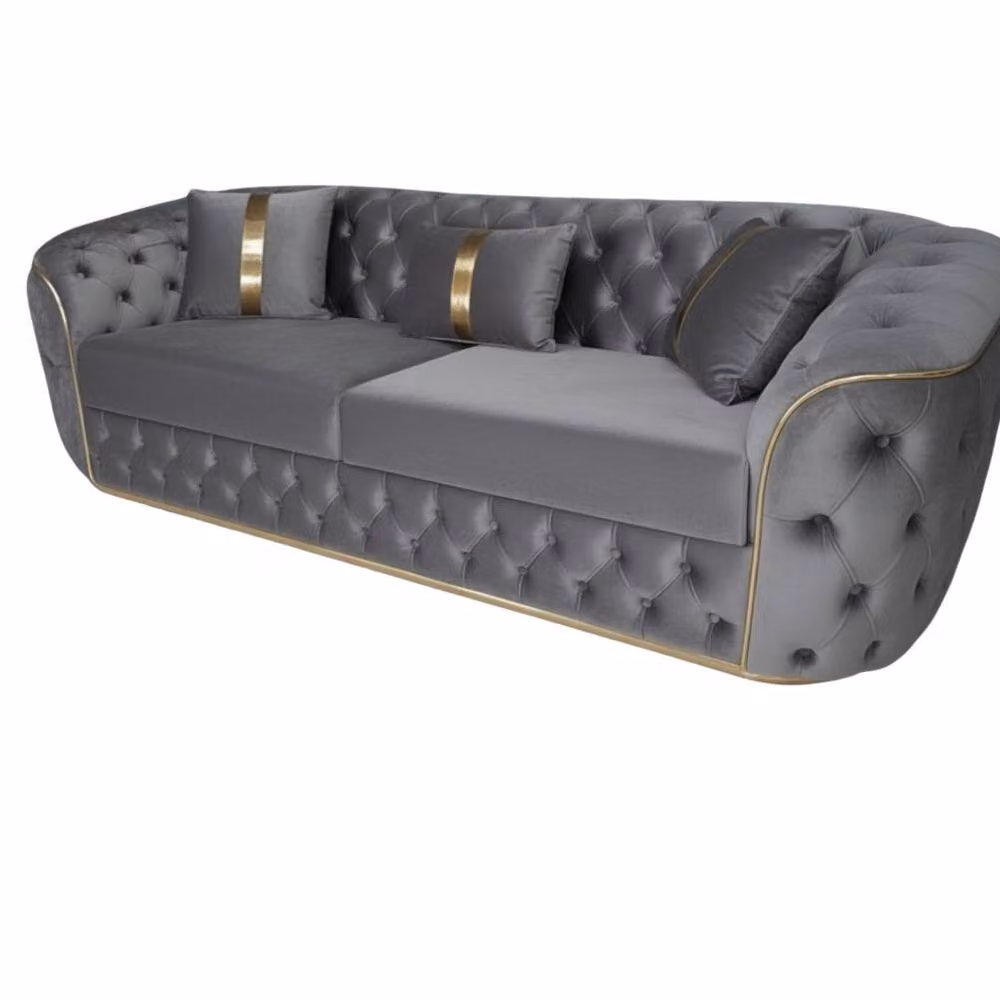 Stratus Interiors Ambassador Chesterfield Sofa in Silver Velvet with Gold Trim – 2