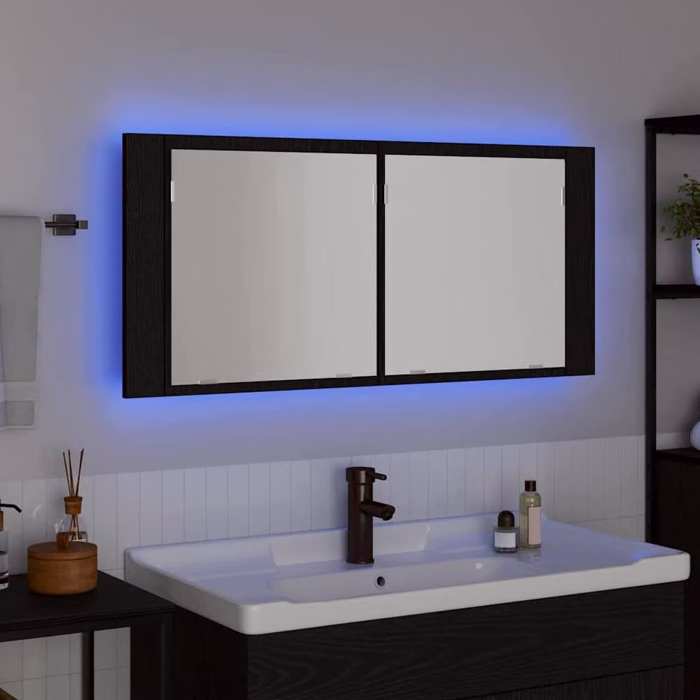 Berkfield Home LED Mirror Cabinet in Black Oak, W/D/H: 100 x 12 x 45 cm – 4