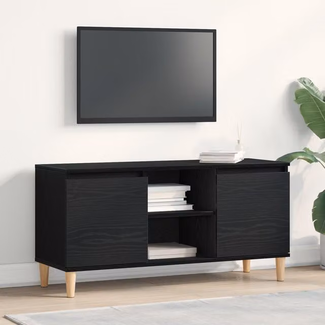 Berkfield Home Modern Black Oak TV Cabinet with Wooden Legs W/D/H: 102 x 35 x 50 cm