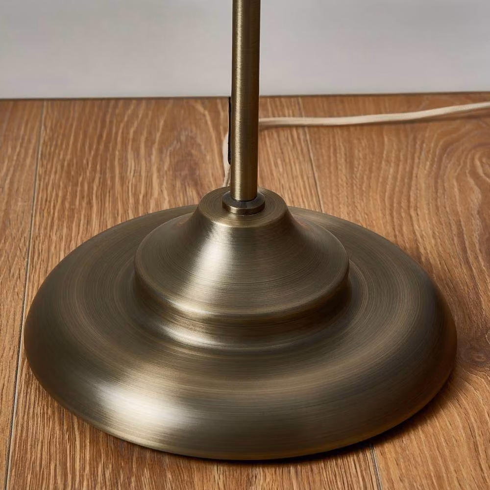 First Choice Lighting Lytchett Antique Brass Spindle Floor Lamp with Beige Fabric Shade – 2