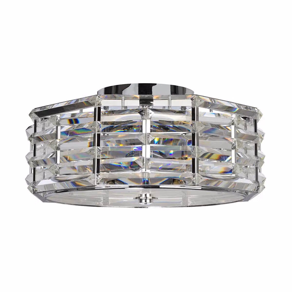 Loops 4 Bulb Flush Ceiling Light in Silver with Crystal and Glass Details, E27 60W LED Compatible – 2