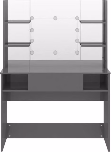 Berkfield Home Modern Makeup Table with Hollywood LED Lights in Glossy Grey, W/D/H: 100 x 40 x 135 cm – 1