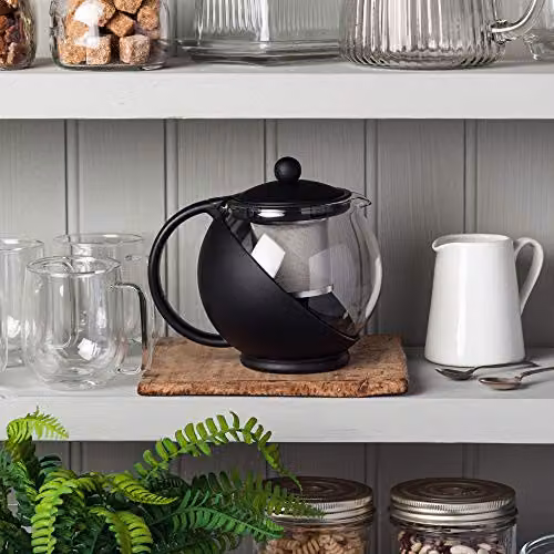 Kilo Glass Teapot with Stainless Steel Infuser, Black and Transparent, 1.4 l – 4