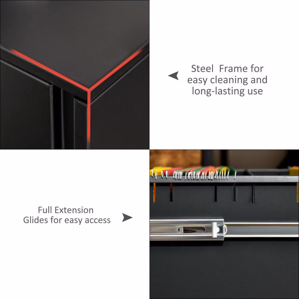 STILVORA Black 2 Drawer Metal Filing Cabinet with Lock and Castors – 7