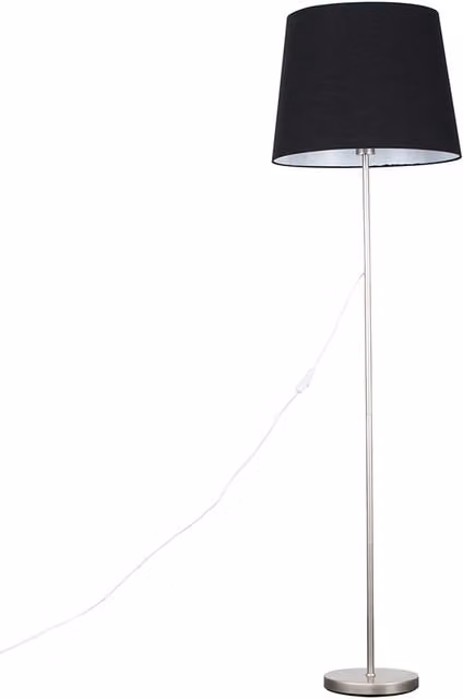 ValueLights Modern Floor Lamp with Extra Large Black Fabric Shade in Brushed Chrome Metal Finish