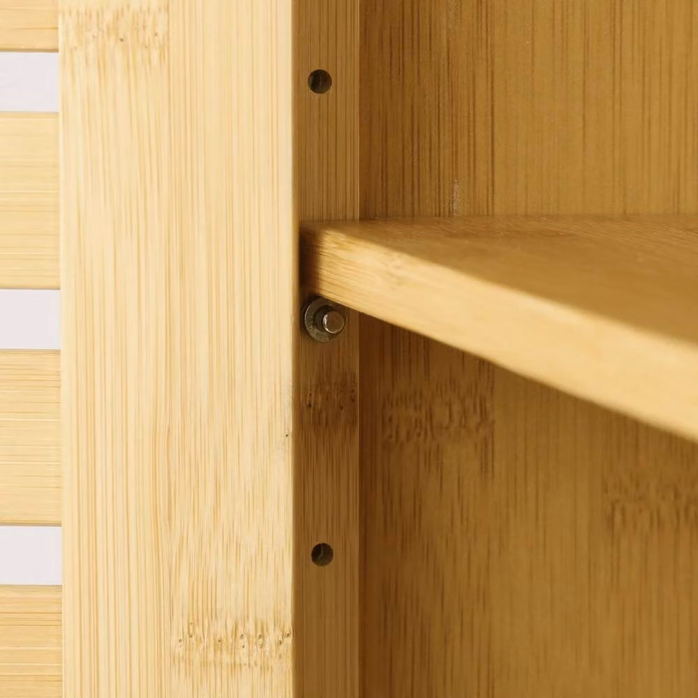 VOGREX Beige Bamboo 2-Door Wall Mounted Over-Toilet Bathroom Cabinet with Internal Shelves – 3