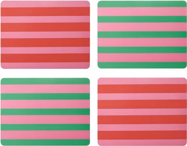 Creative Tops Set of 4 Pink and Green Striped Rectangular Placemats with Cork Backing, W: 30 cm, D: 22 cm
