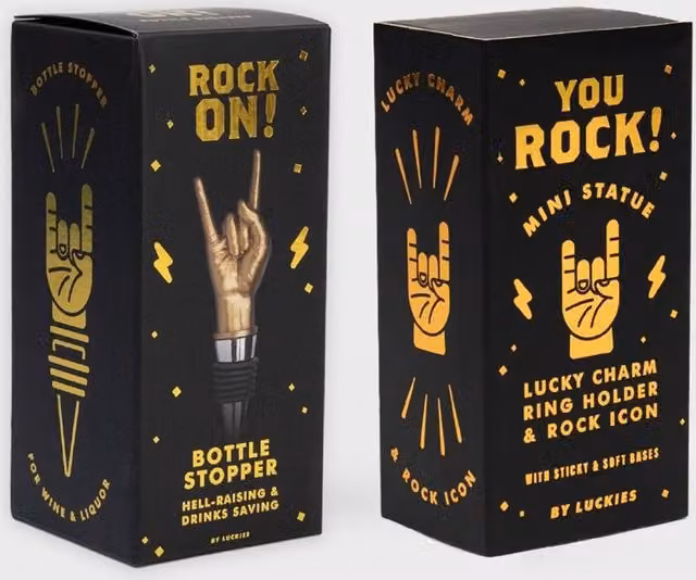 Suck UK Rock On Bottle Stopper and You Rock Desk Accessory Set in Gold – 1