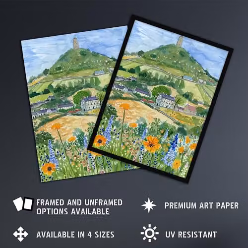 Artery8 Glastonbury Tor Spring Floral Somerset Landscape Wall Art Poster Print, Multicolour, W: 45.72 cm, H: 60.96 cm – 2