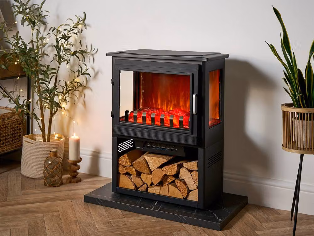Sureflame Marlow 3-Sided Electric Stove with Log Storage in Black – 2