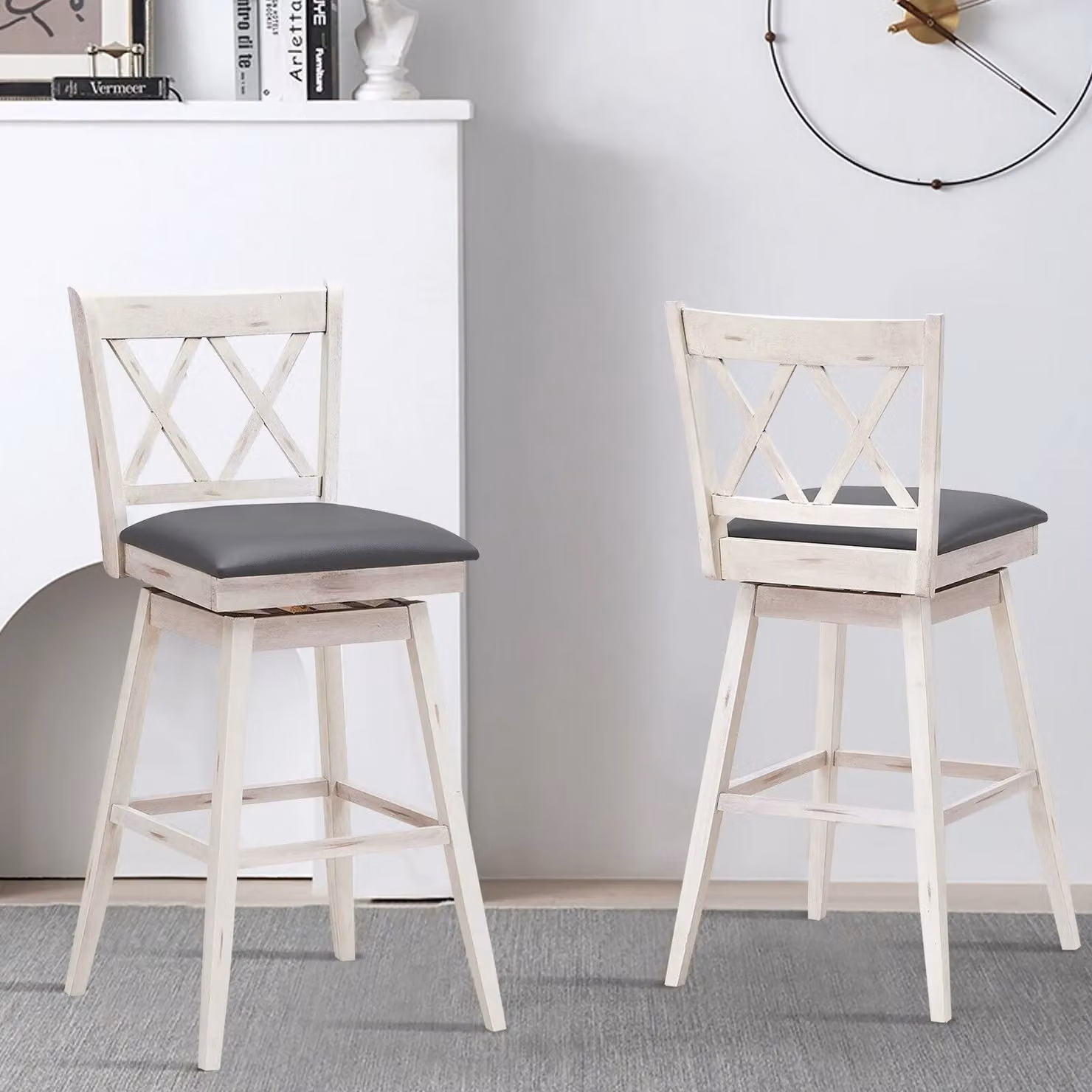 Costway Set of 2 Modern Counter Height Bar Stools with 360 Degree Swivel and Upholstered Synthetic Leather Seats in Multicolour – 2