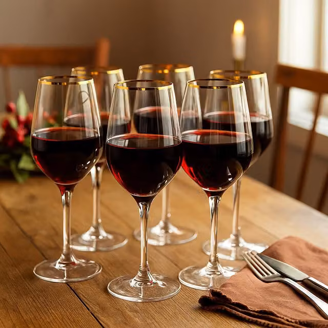 Queensway Home & Dining Gold Rim Wine and Champagne Glasses, Transparent, 580ml, Set of 6