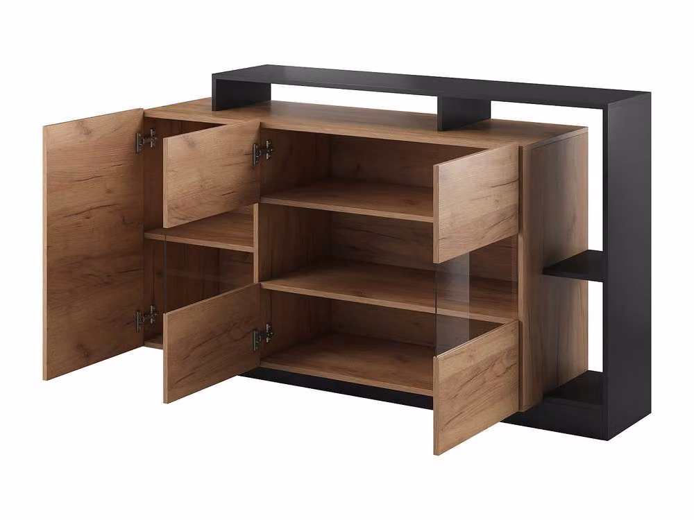 Vente-unique Modern Sideboard with 3 Doors, 3 Recesses and Integrated LED Lighting in Light Grey – 3