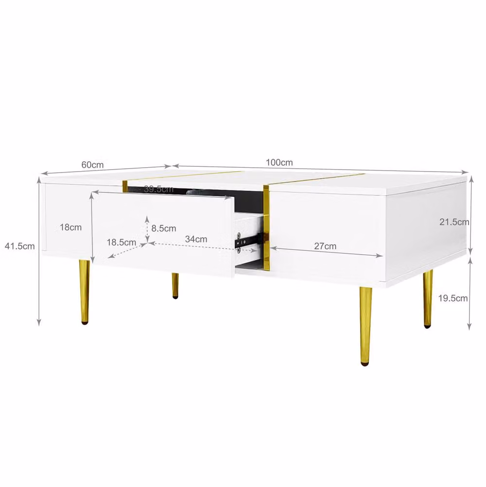 STILVORA Modern White and Gold High-Gloss TV Cabinet and Coffee Table Set – 2