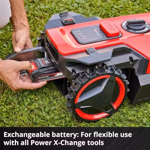 Einhell 18V Robot Lawnmower with Long-Life Rechargeable Power X-Change Battery and App Control, Black and Red – 5