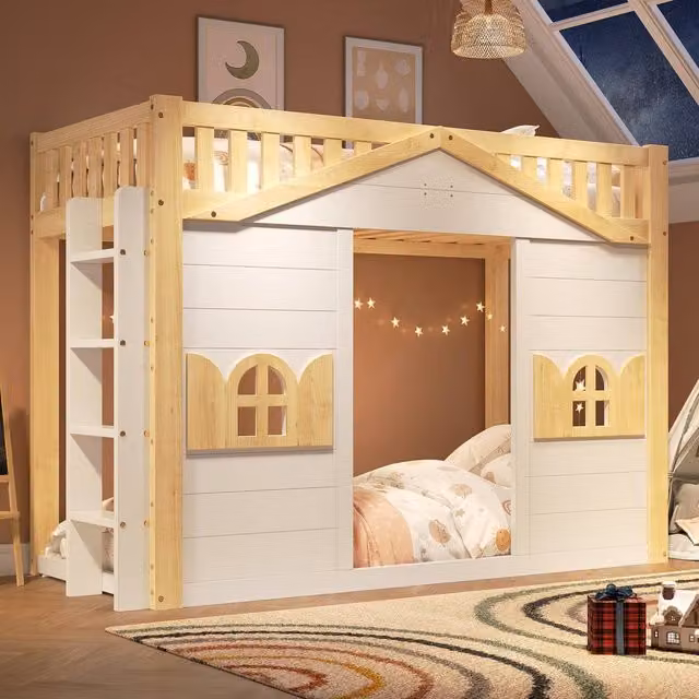 ModernLuxe Kids Single Loft House Bed with Under-Bed Play Area in White, W/D/H: 190 x 90 x 107.5 cm