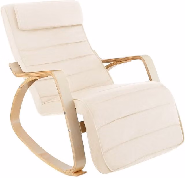 tectake Onda Rocking Chair in Beige Fabric with Birch Wood Frame