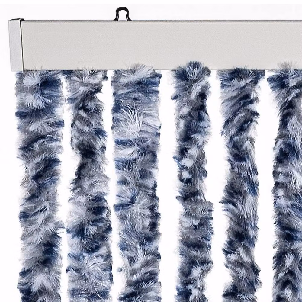 Berkfield Home Striped Chenille Insect Curtain in Blue, White and Silver, W: 56 cm, H: 185 cm – 4