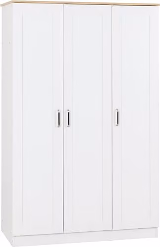 Seconique Portland 3 Door Wardrobe in White and Oak Effect, W/D/H: 119.5 x 53.5 x 187.5 cm