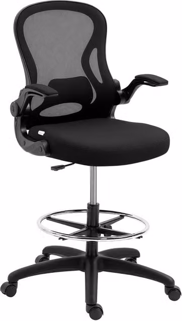 Vinseto Black Mesh Drafting Office Chair with Foot Ring, Headrest and Lumbar Support