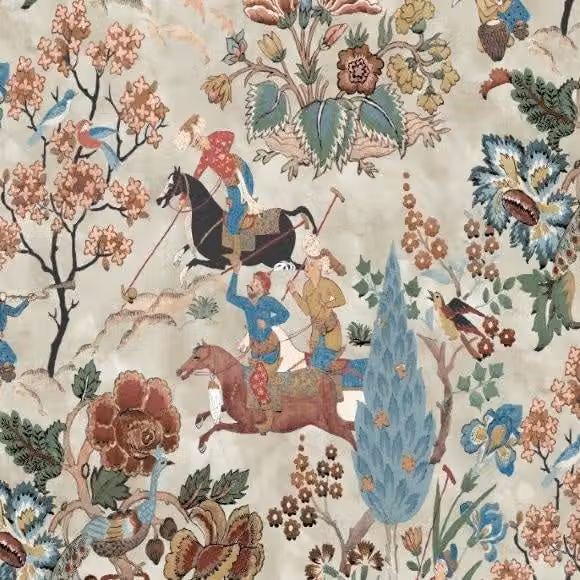 Edinburgh Weavers Perdita Oriental Floral Cotton Fabric in Multicolour and Beige