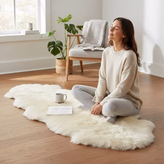 Infinity Leather Natural Wool Sheepskin Rug, Beige, W/D/H: 180 x 60 x 1 cm – 1