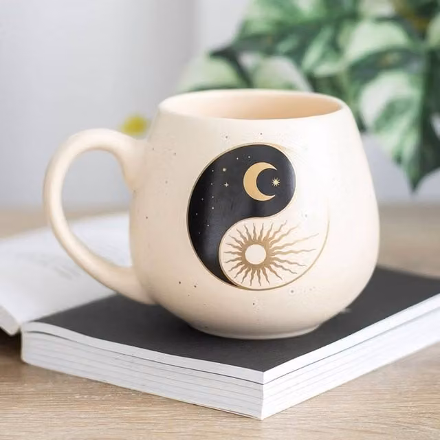 Uniqueful Yin Yang Rounded Ceramic Mug in Beige, 550ml