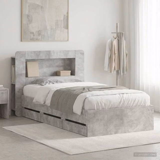 Berkfield Home Bed Frame with Storage and Headboard in Concrete Grey, W: 80 cm, L: 200 cm – 1