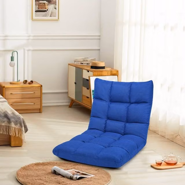 Costway 14-Position Adjustable Folding Video Gaming Sofa Chair in Blue