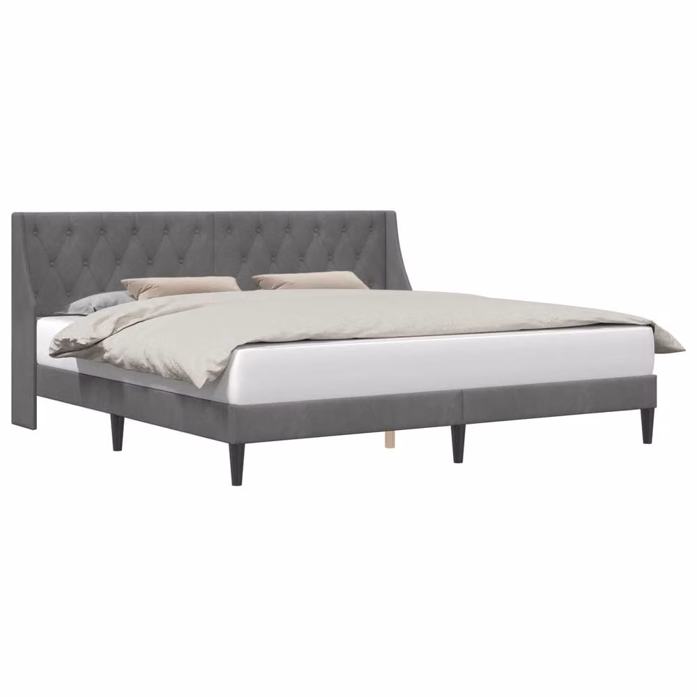 Berkfield Home Velvet Bed Frame with Headboard in Grey, W: 180 cm, D: 200 cm, H: 96 cm – 2