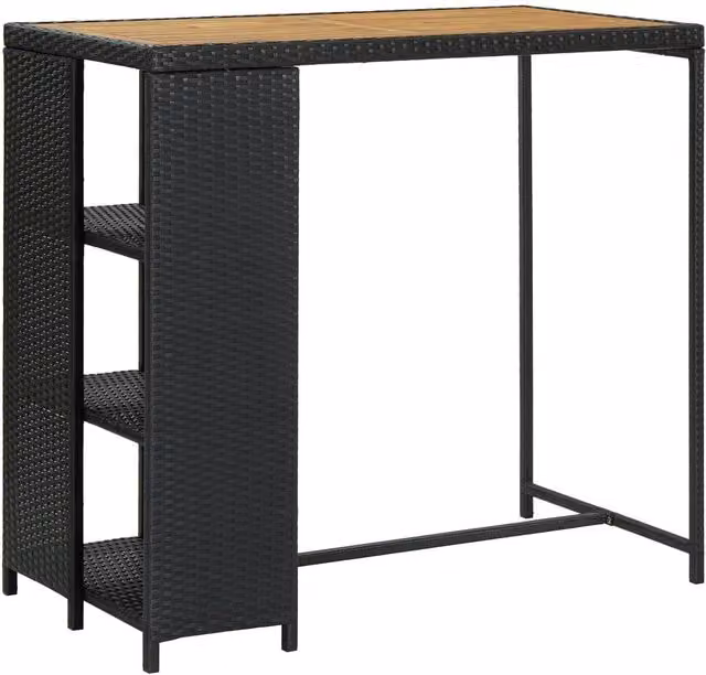 Berkfield Home Bar Table with Storage Rack in Black Poly Rattan, W/D/H: 120 x 60 x 110 cm – 1