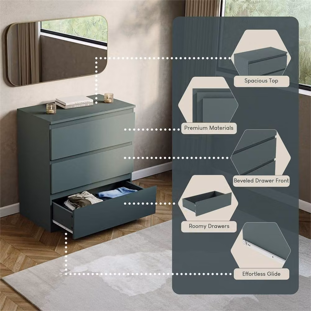PAWNORA 3 Drawer Chest of Drawers in Green – 3