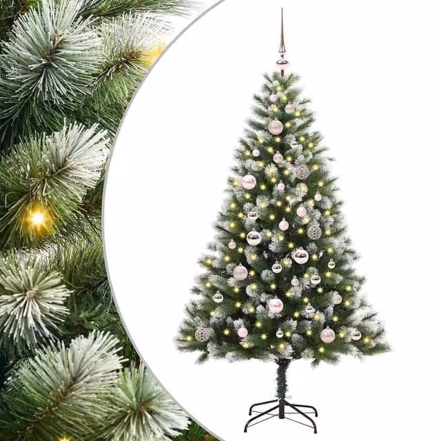 Berkfield Home Artificial Hinged Christmas Tree with Flocked Snow, Green, Height: 150 cm