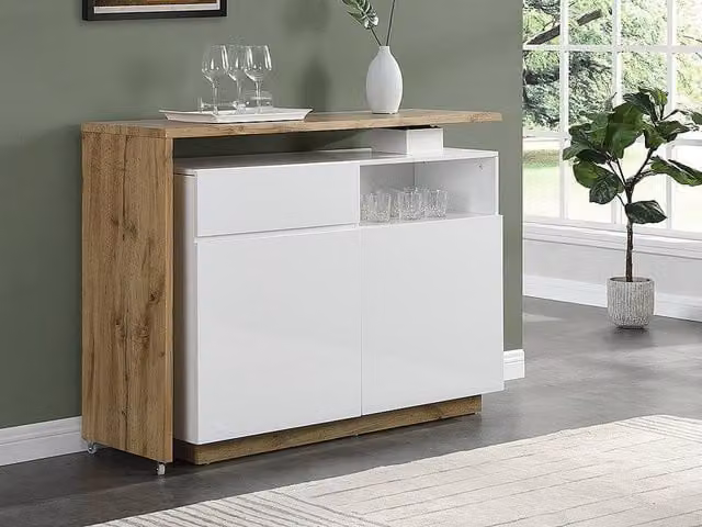 Vente-unique Swivel Bar Unit in White MDF with 2 Doors, 1 Drawer and 1 Compartment, W/D/H: 130 x 40 x 95 cm