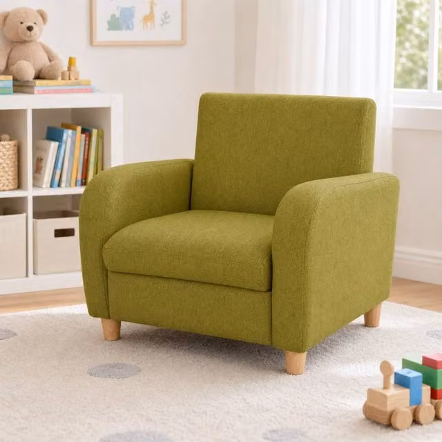 STILVORA Children's Armchair with Green Fabric and Solid Rubberwood Frame – 1