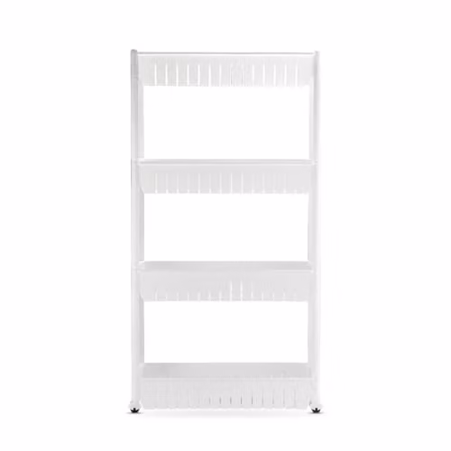 Simpa 4 Tier Narrow Multipurpose Storage Trolley with Wheels in Matt White, H 101.5 x W 54.5 x D 12 cm