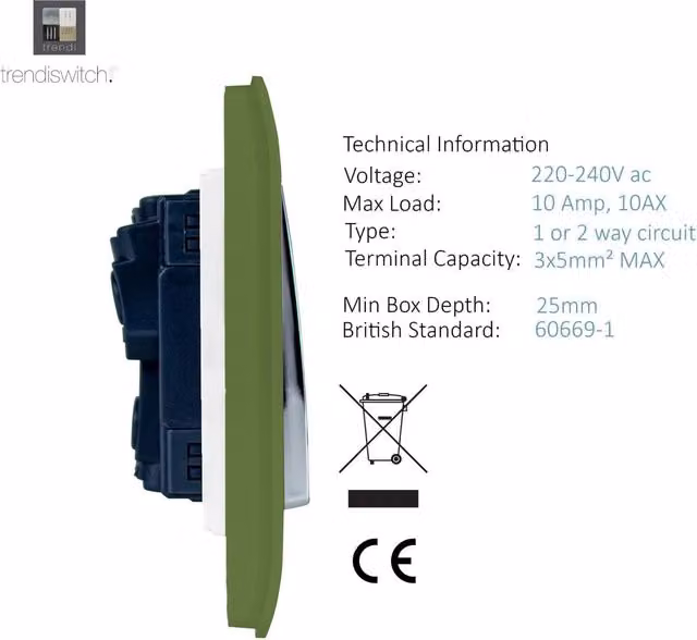 Trendi 3 Gang 2 Way Modern Glossy Triple Electrical Wall Light Switch with Chrome Rocker in Moss Green – 1