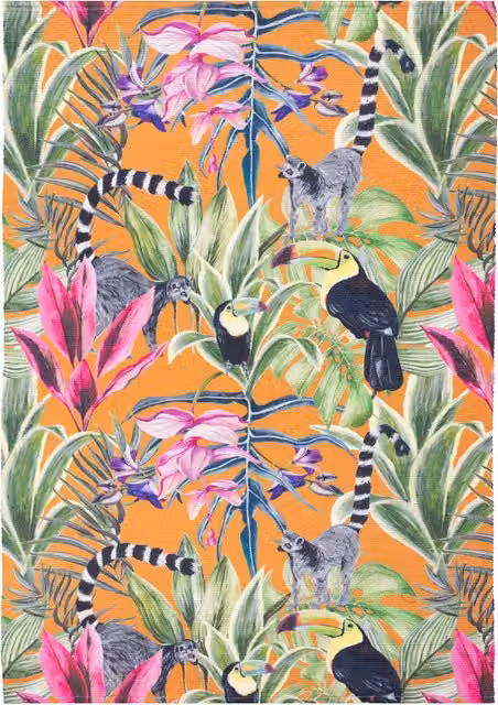 Kali Animals Washable Multicolour Outdoor Polyester Flat Weave Rug