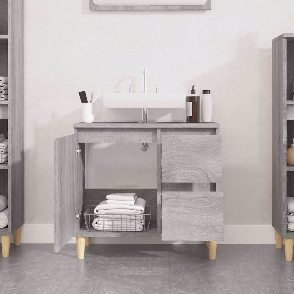 Berkfield Home Grey Sonoma Bathroom Cabinet with Doors and Drawers, W/D/H: 65 x 33 x 60 cm – 2