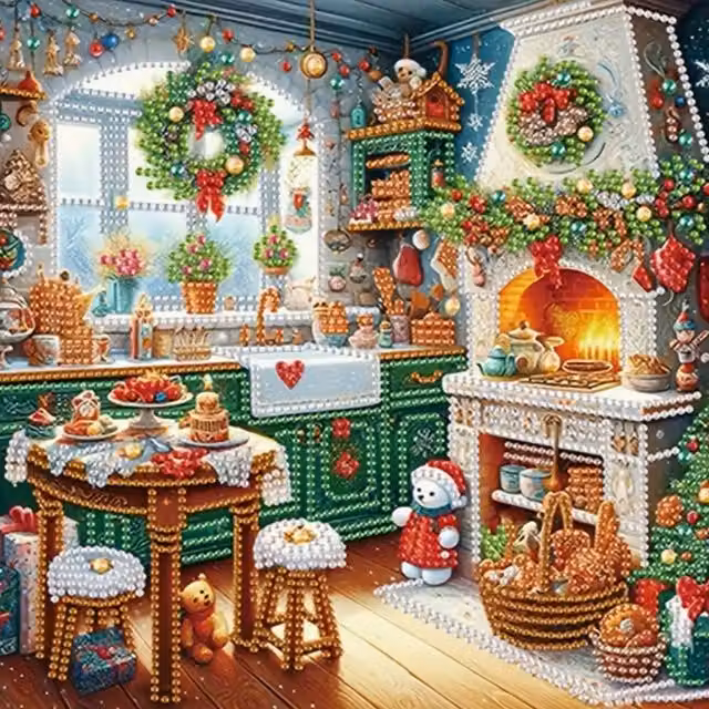 Syntego Christmas Kitchen Diamond Painting Kit for Adults, Multicolour and Green