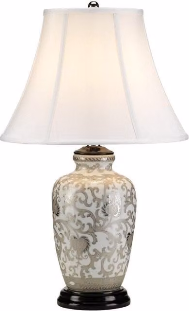 Netlighting Silverthistle 1 Light Table Lamp in White and Silver Finish with E27 Socket