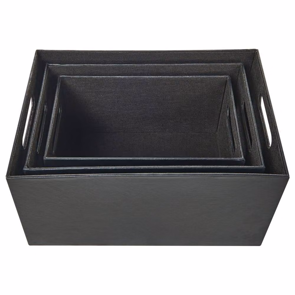 Wyld and Coco Set of 3 Grey Faux Leather Storage Baskets with Handles – 4