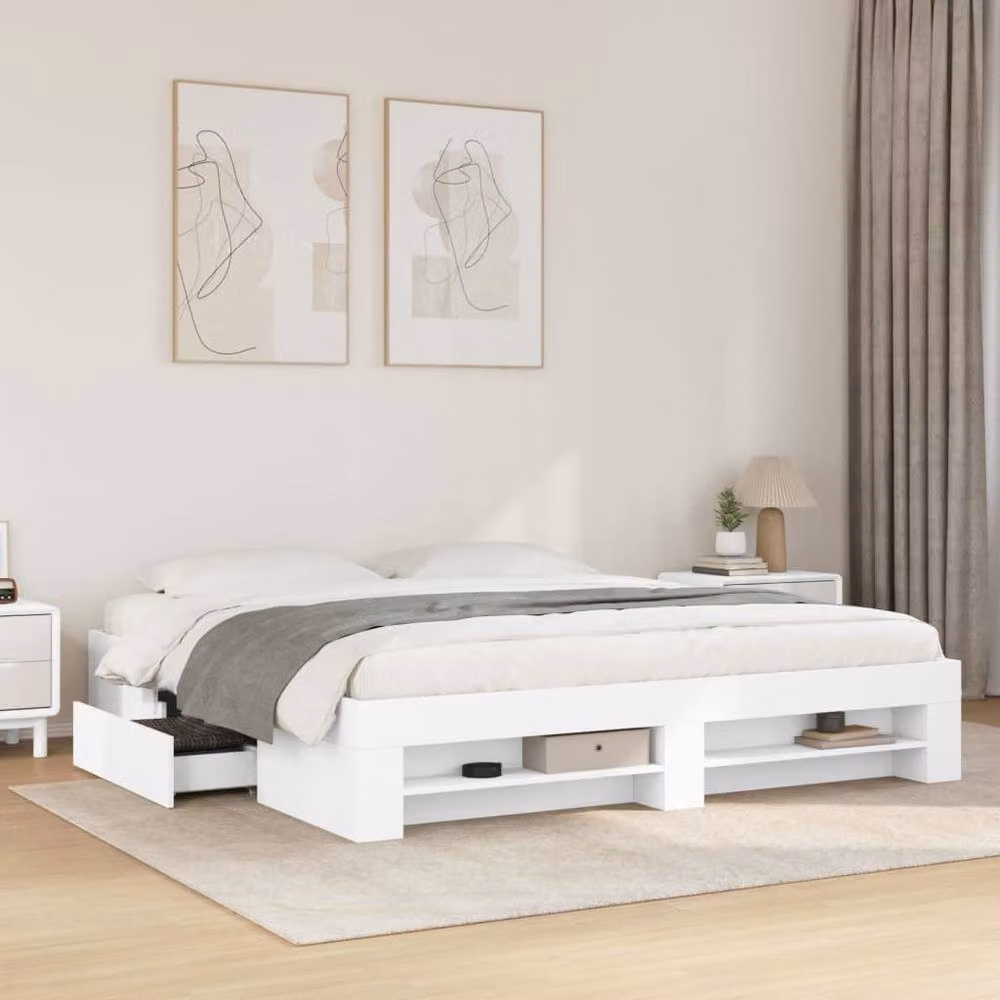 Berkfield Home White Engineered Wood Bed Frame with Drawers, W/D/H: 200 x 200 cm – 2