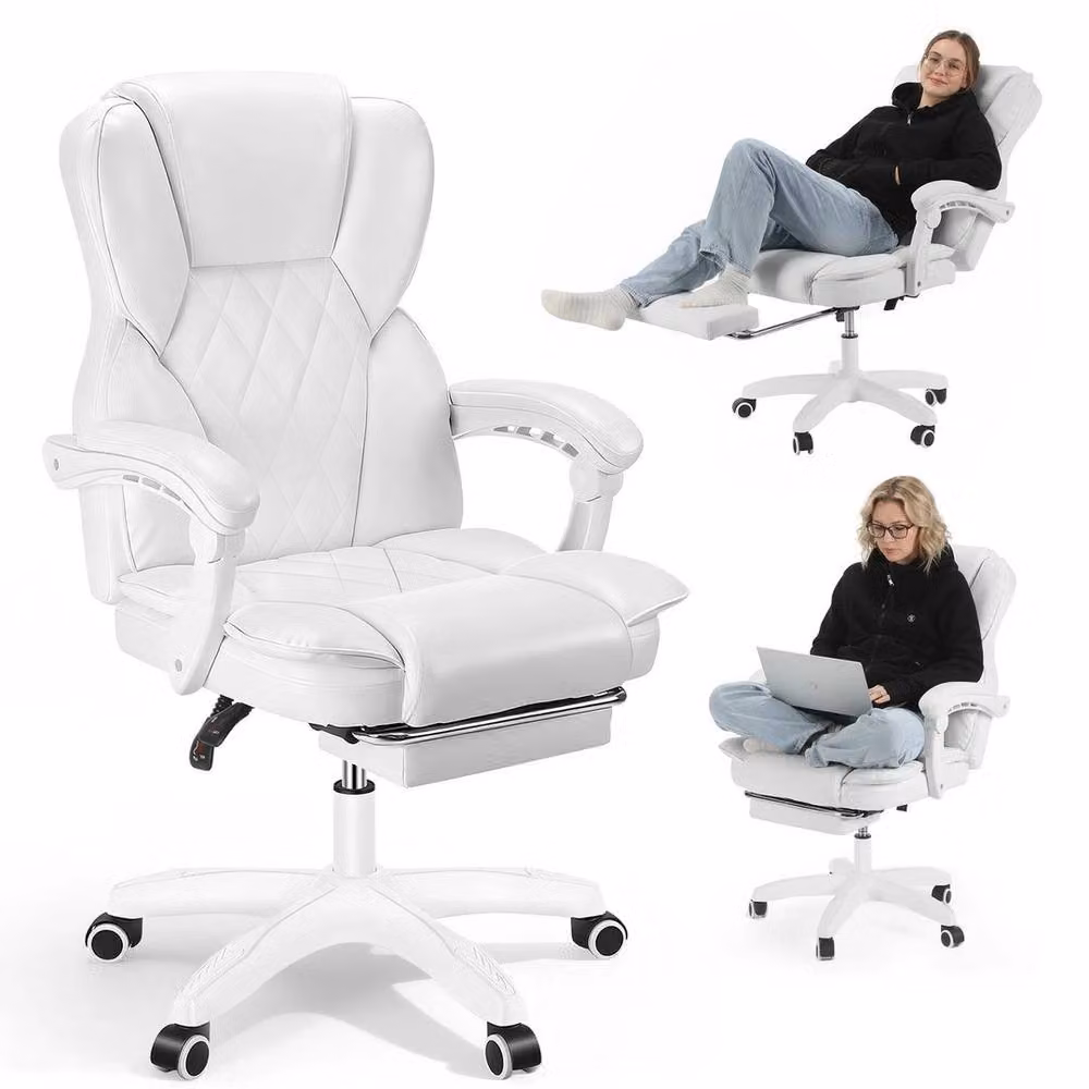 FLAVORA White Executive Office Chair with High Back, Headrest and Weight Adjustment – 2
