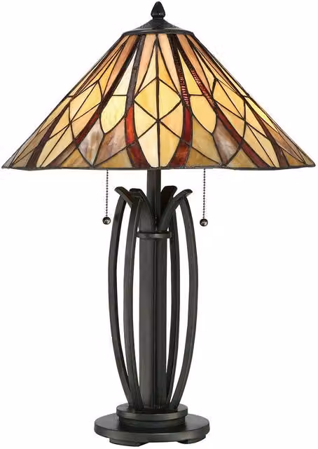 Loops Tiffany Style Table Lamp with Multicolour Glass Shade and Bronze Metal Base, E27 60W LED Compatible